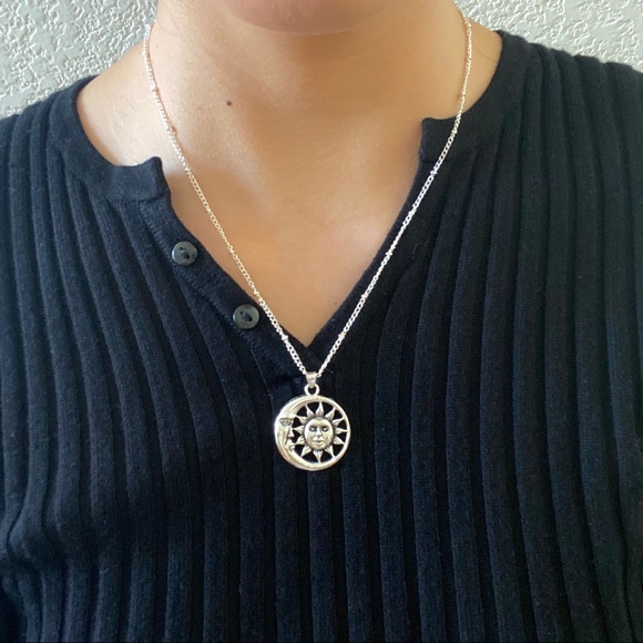 Crescent Moon Face Sun Face Necklace - Picture 9 of 12